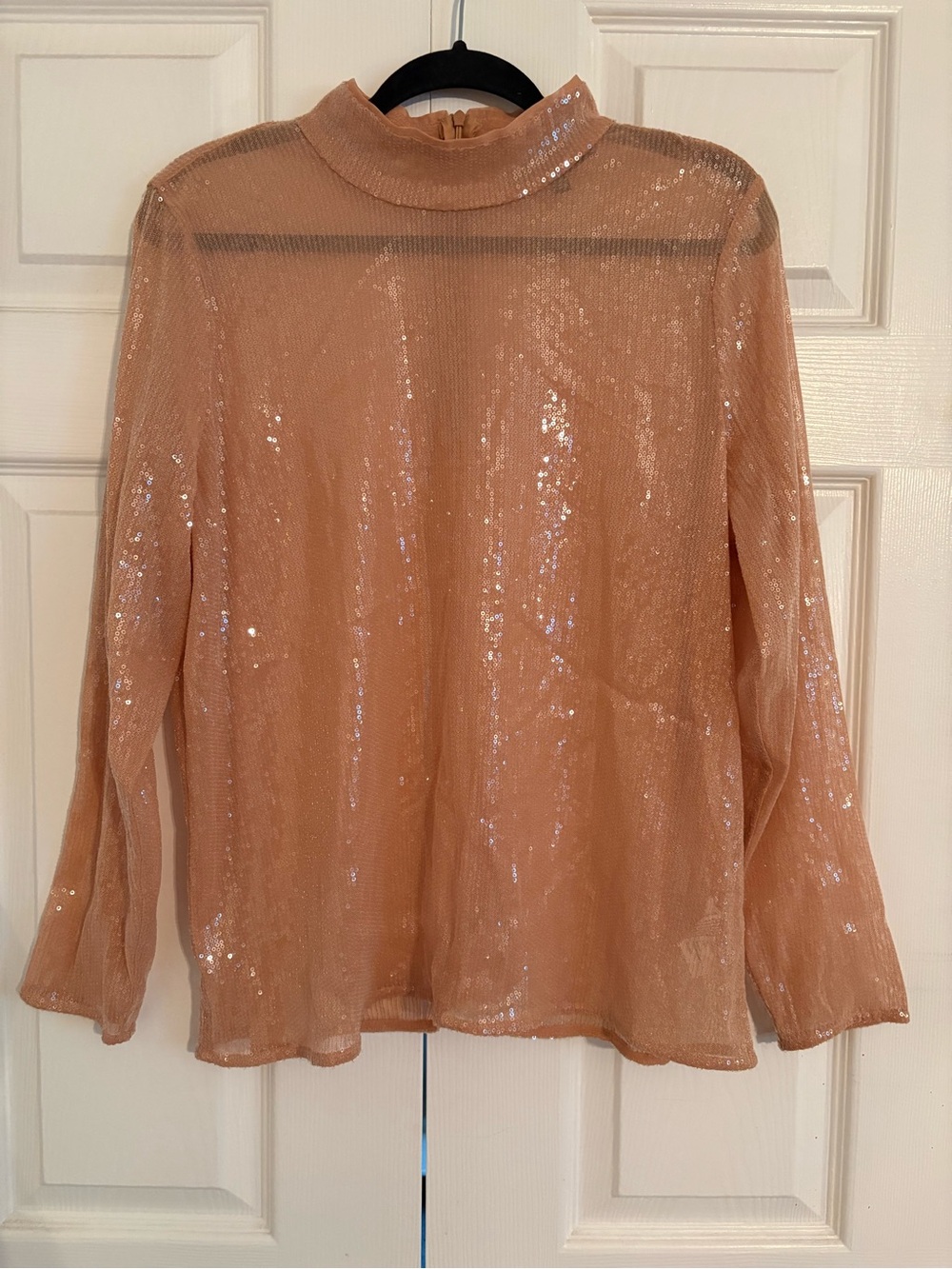 Eloquii Peach Sequin Mock Neck Long Sleeve Blouse